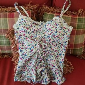 Floral Lace Up Bustier Corset Style Top